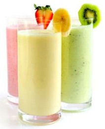 Various fruit smoothies isolated on white background